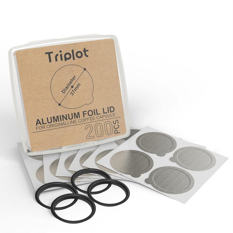 Triplot Aluminum Lids for Reusable Nespresso OriginalLines Capsules 200pcs with 4pcs Silicone Seals to Reusable Nespresso Original Line Stainless Steel Coffee Pods. - Image 1